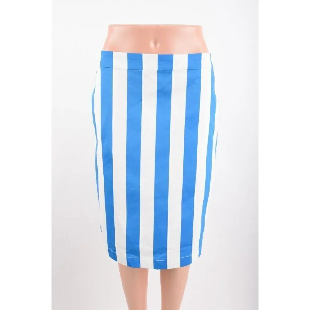 Boden Womens Danby Pull On Skirt UK 12L US 8L 8 Tall Blue White Striped NWT